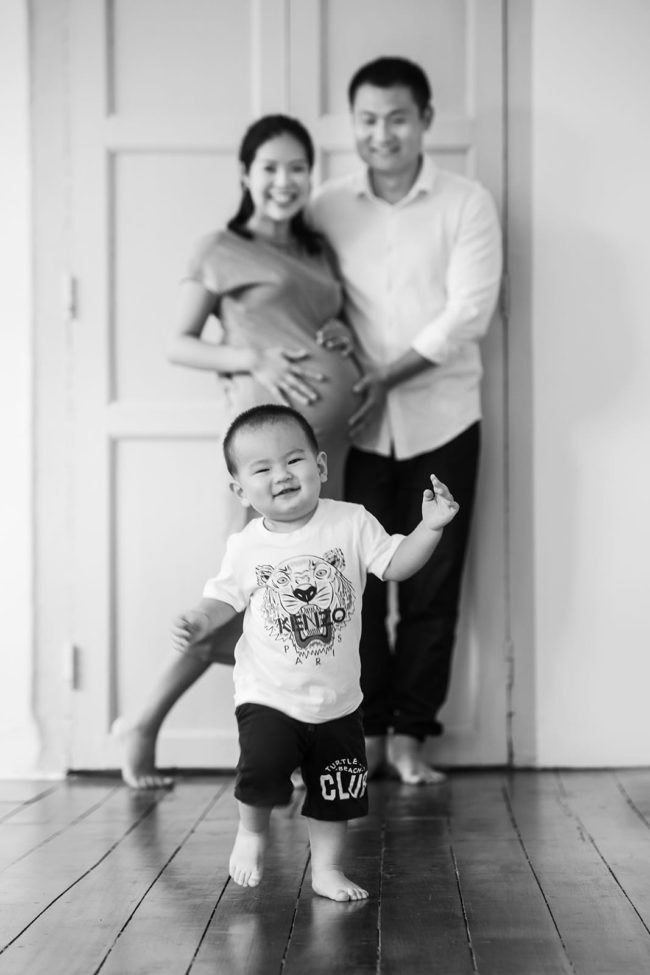 Baby First Year Photography Singapore growing family portrait of parents and toddler young boy child black and white studio photography