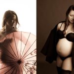 Maternity Photography Singapore boudoir semi-nude pregnancy pictures of expectant mother with umbrella and shawl