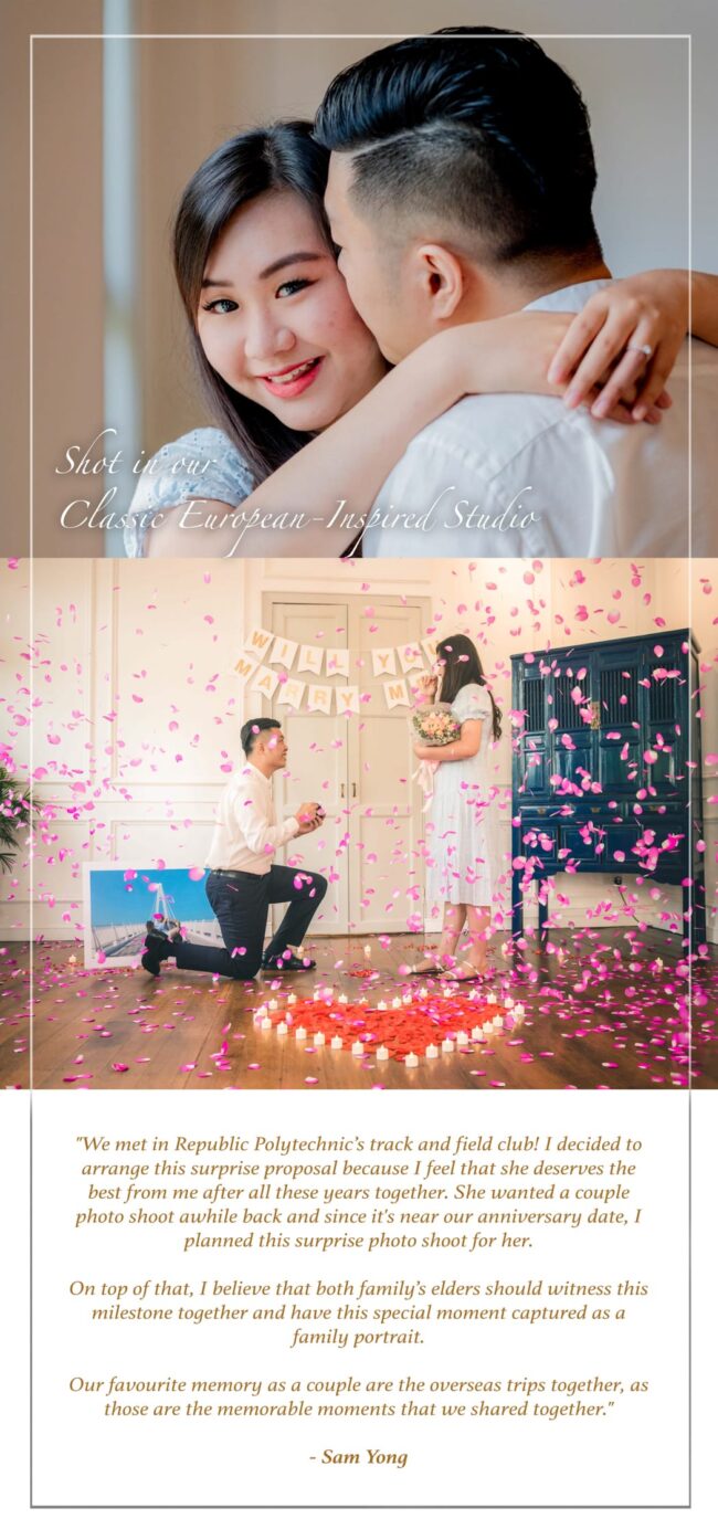 Couple Photography Singapore man and woman hugging indoor proposal photoshoot with natural light