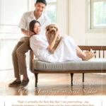 Pet Portrait Photography Singapore male and female couple with dog in a photo studio setting during a pet photoshoot in Singapore, White Room Studio. Credit: White Room Studio Pte Ltd