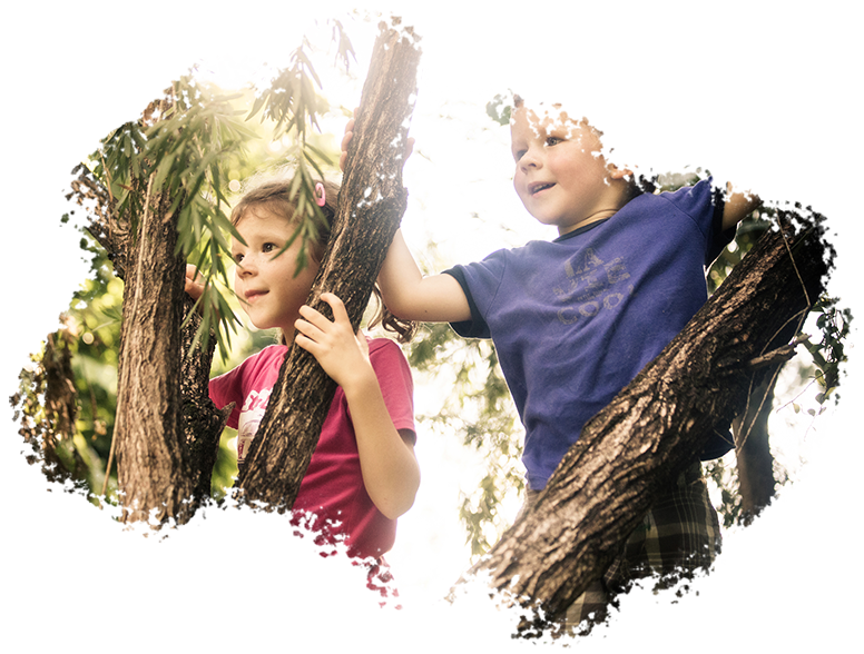 family-kids-img Family kids photography of 2 young children outdoors between tree branches
