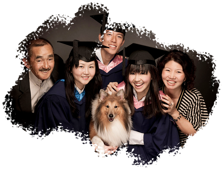 Convocation Graduation Photoshoot Singapore graduate candid family portraits with pet dog