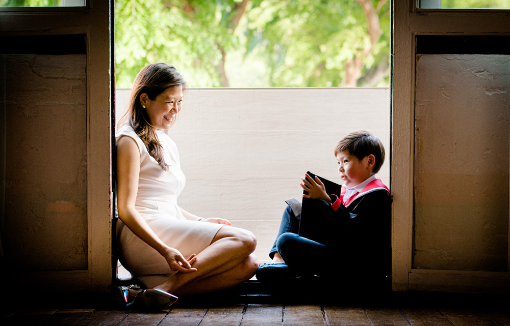 mum and son during a K2 kindergarten graduation photoshoot