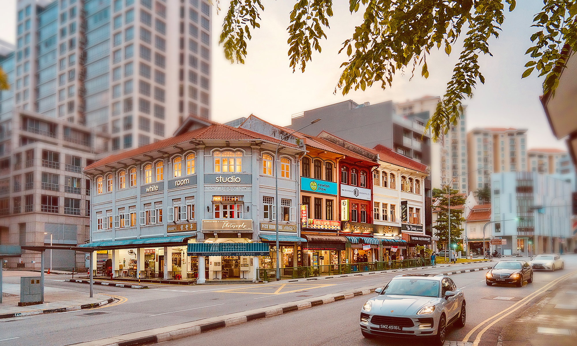 Exterior of a Peranakan two-storey shophouse photography studio in River Valley, Singapore Credit: White Room Studio