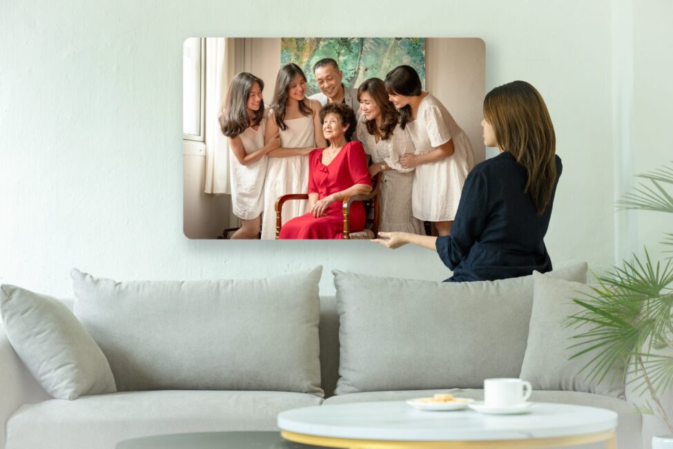 Metal print of a Family with parents and their children with kids in a photography studio setting during a family photoshoot in Singapore, White Room Studio. Credit: White Room Studio Pte Ltd