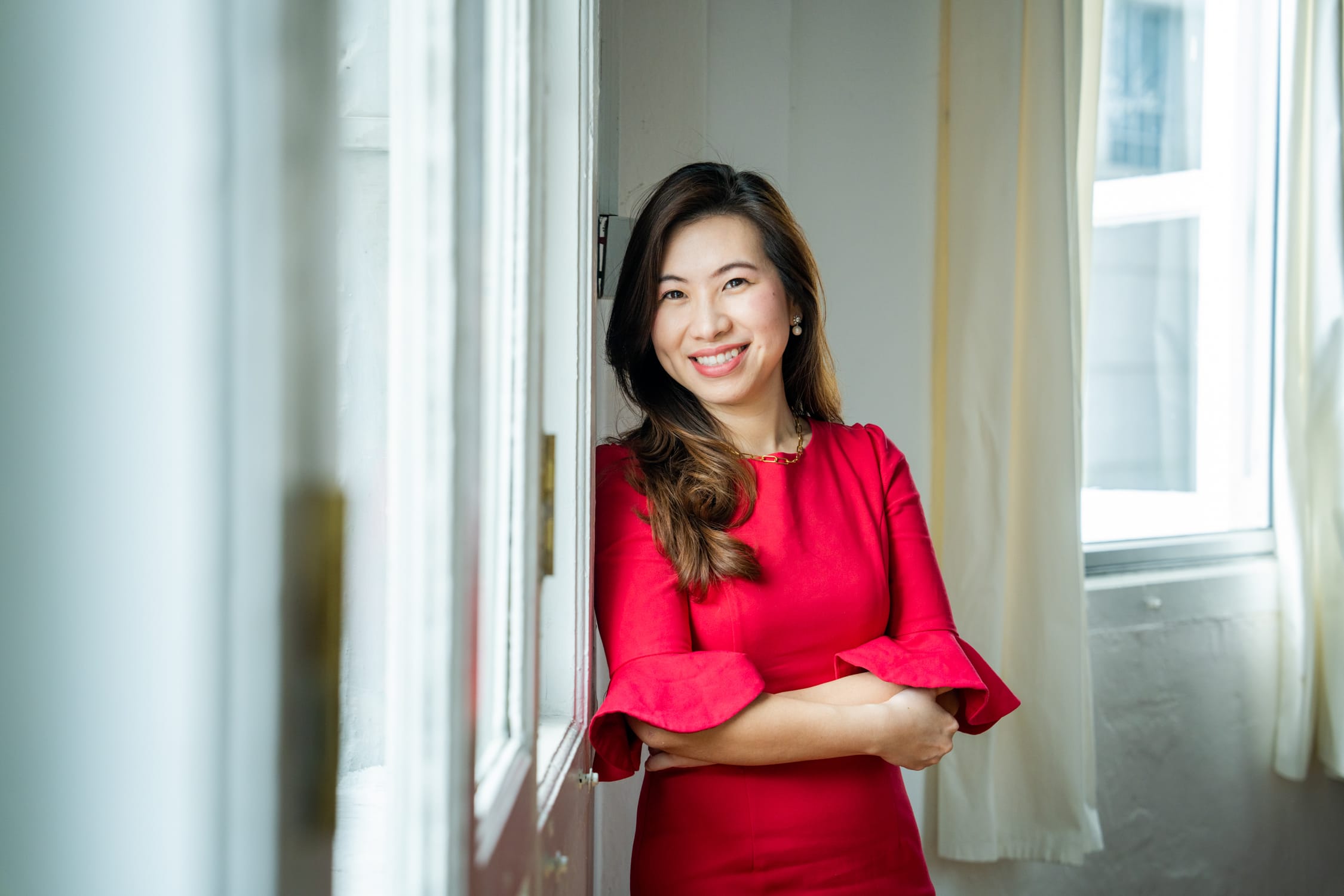 Corporate professional in a photography studio setting during a corporate photoshoot in Singapore, White Room Studio. Credit: White Room Studio Pte Ltd