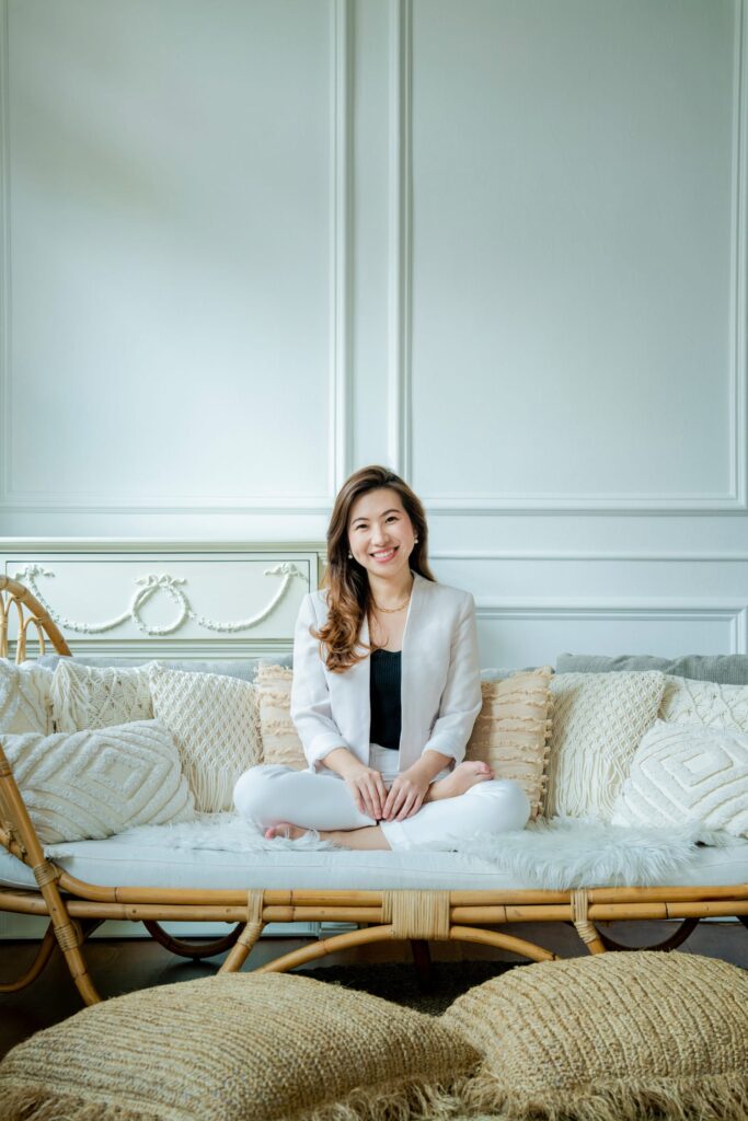 Corporate professional in a photography studio setting during a corporate photoshoot in Singapore, White Room Studio. Credit: White Room Studio Pte Ltd