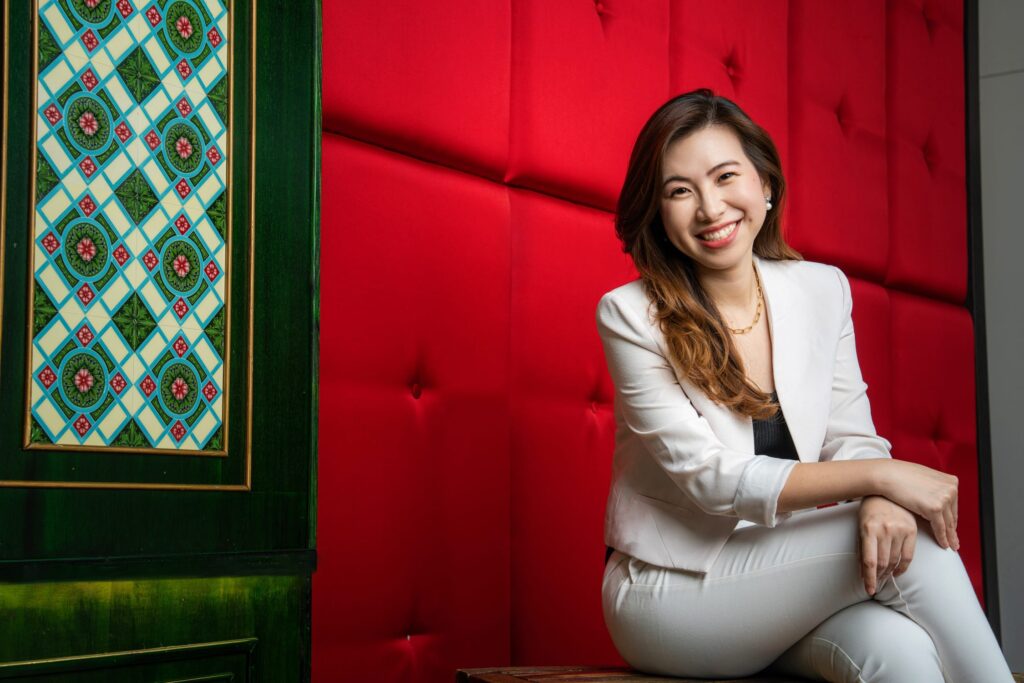 Corporate professional in a photography studio setting during a corporate photoshoot in Singapore, White Room Studio. Credit: White Room Studio Pte Ltd