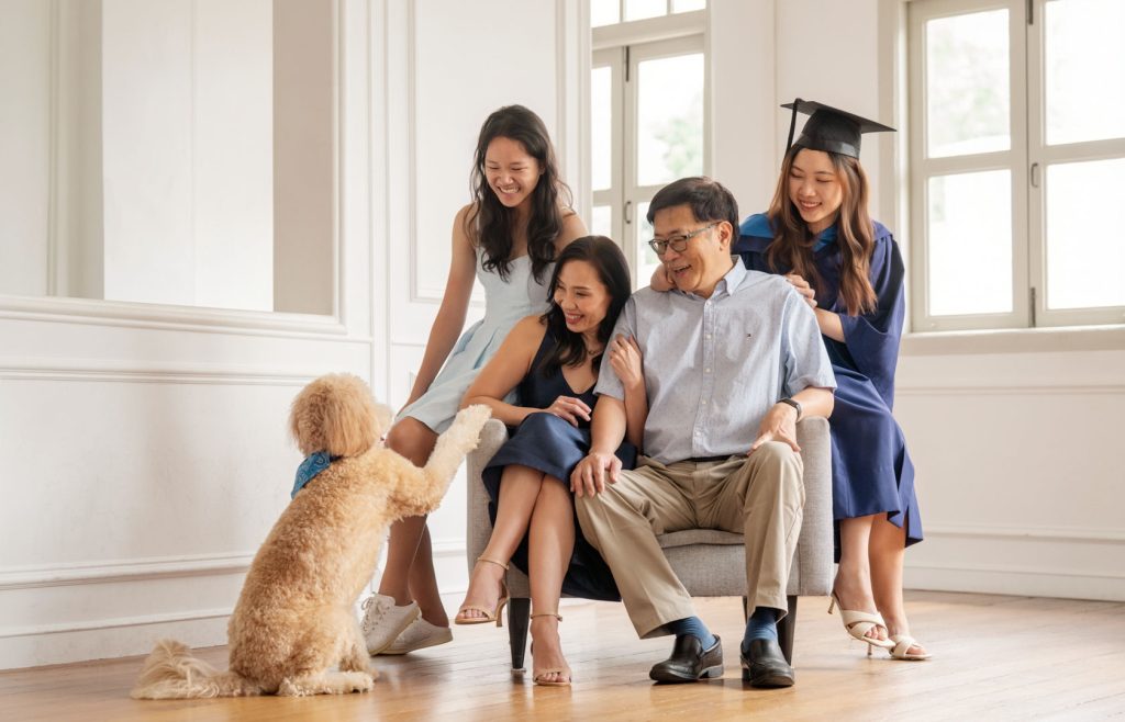 Graduate and family portrait at White Room Studio Singapore