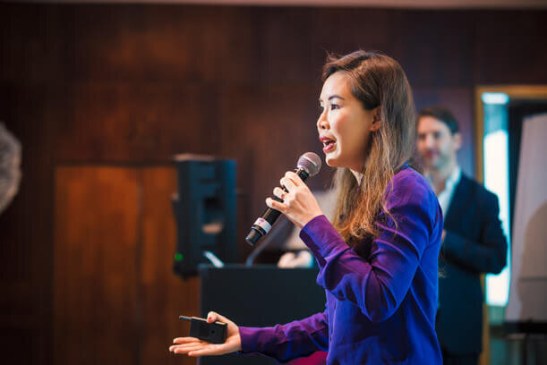 Crystal Lim Lange at a public speaking event Crystal Lim Lange at a public speaking event