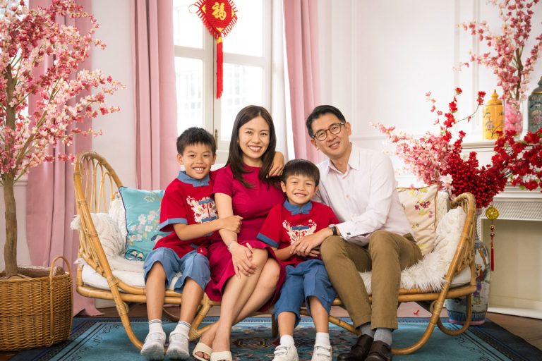 CNY family portrait natural light festive studio decor Singapore