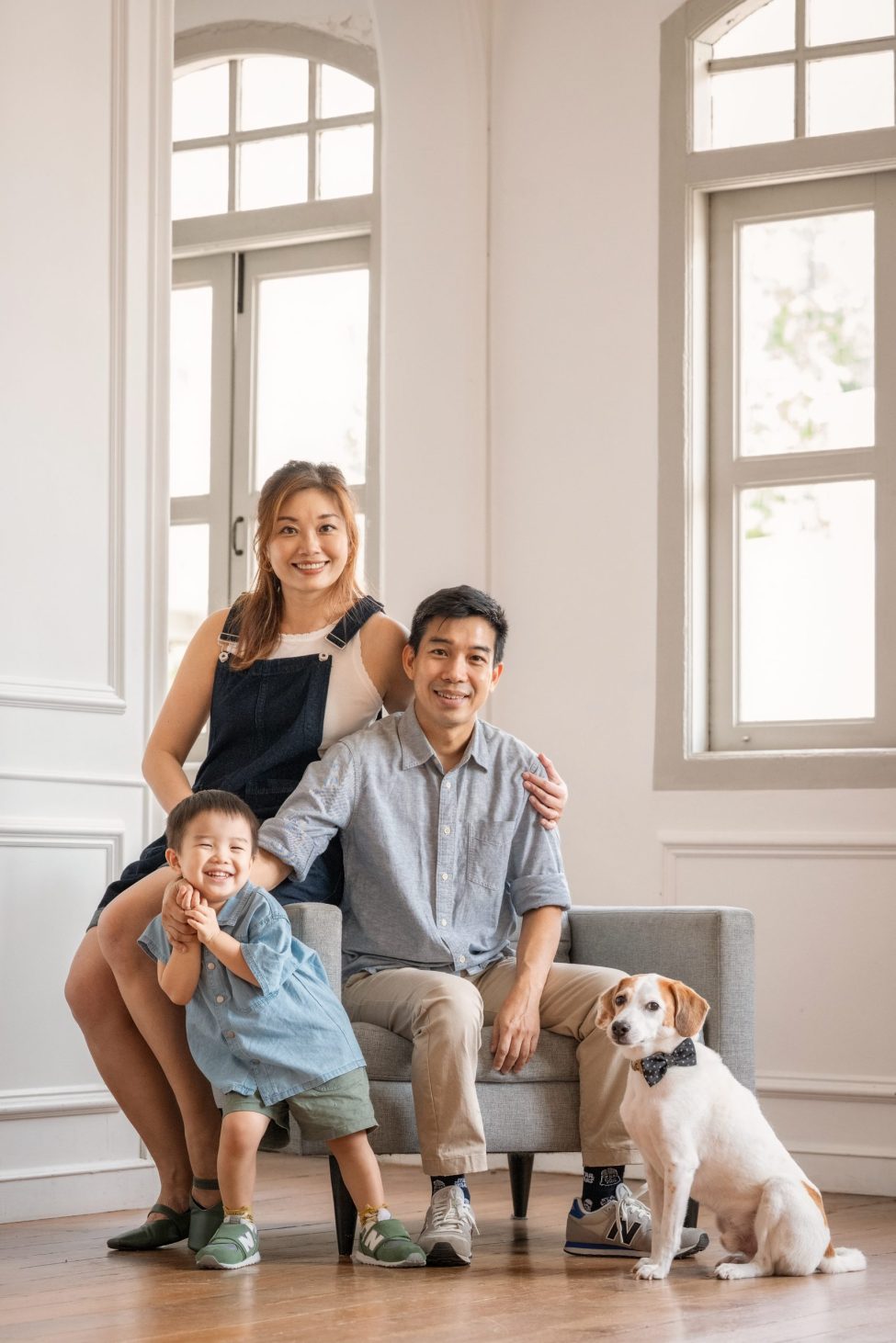 Pet Portrait Photography Singapore of family in natural light photo studio at White Room Studio, 219 River Valley Road Singapore